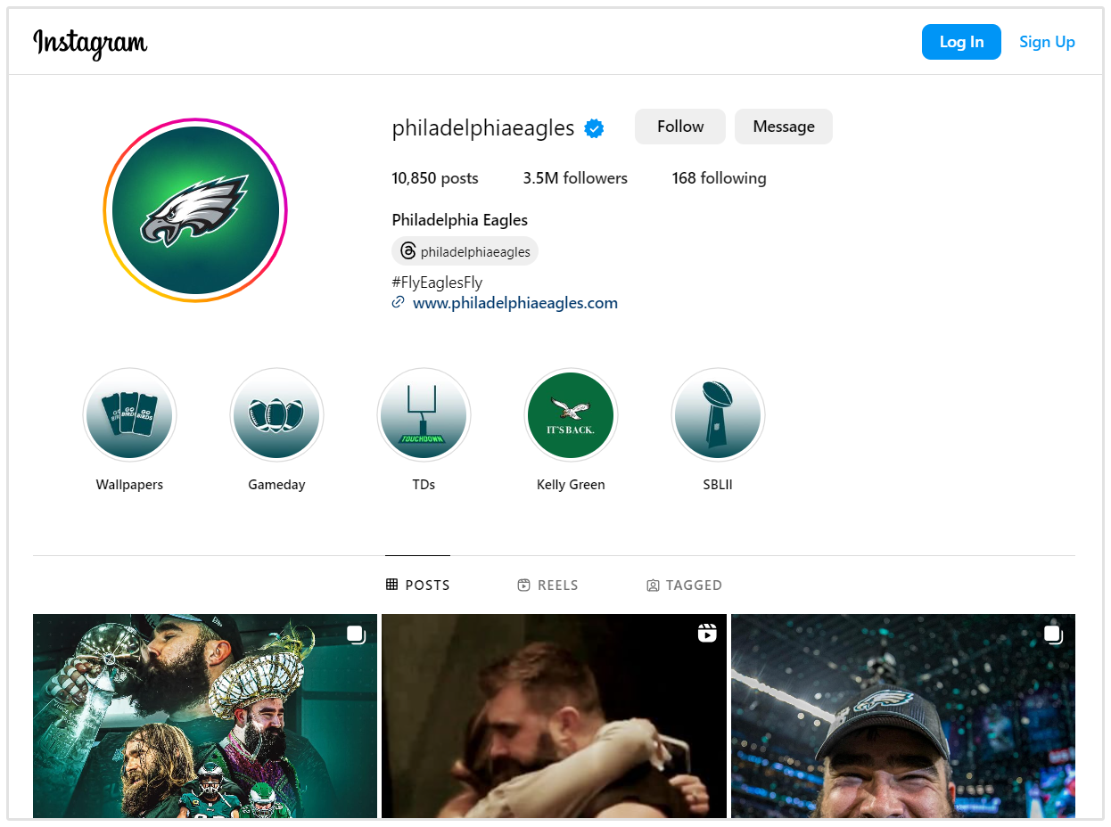Instagram dos Philadelphia Eagles
